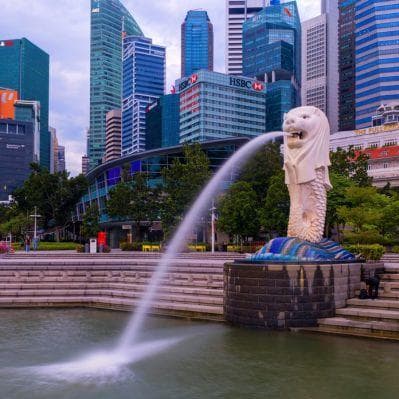 Un selfie con il Merlion, simbolo della città-Stato - Singapore