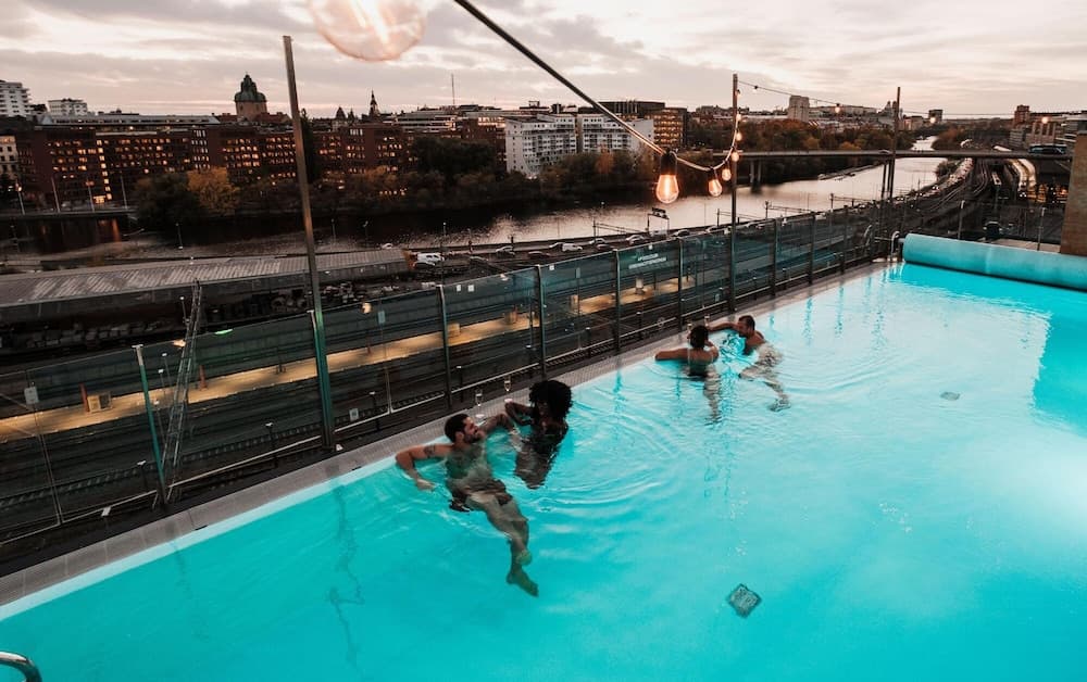 Clarion Hotel Sign, Rooftop pool
