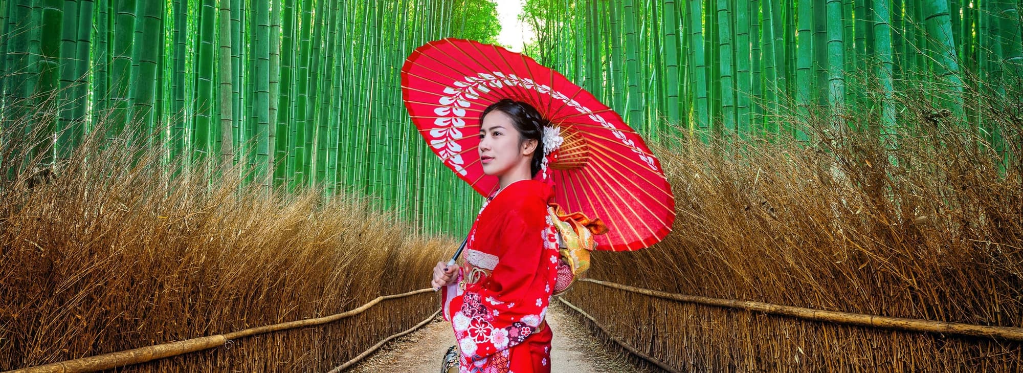  Esperienza in Giappone – donna in kimono nella foresta di bambù