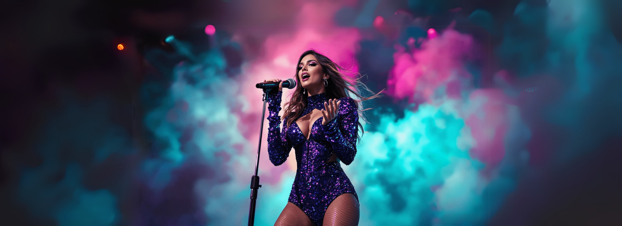 Stage scene with a female with a microphone in her hand - concert