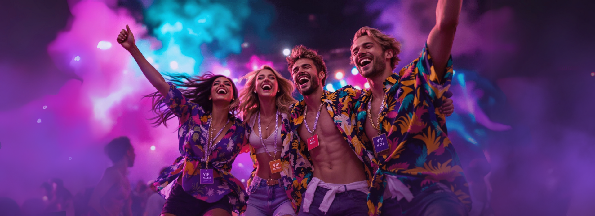 4 young people have fun at festival with VIP access