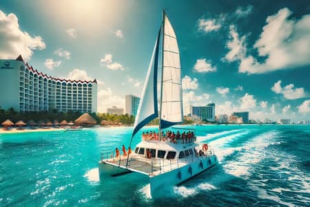 Excursión en catamarán a Isla Mujeres con Snorkel Open Bar y almuerzo buffet