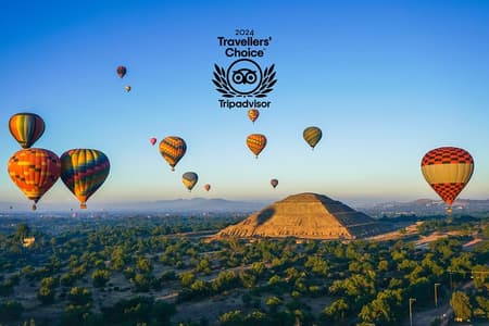 Vuelo en globo + pick up en CDMX + Desayuno en Cueva + Piramides